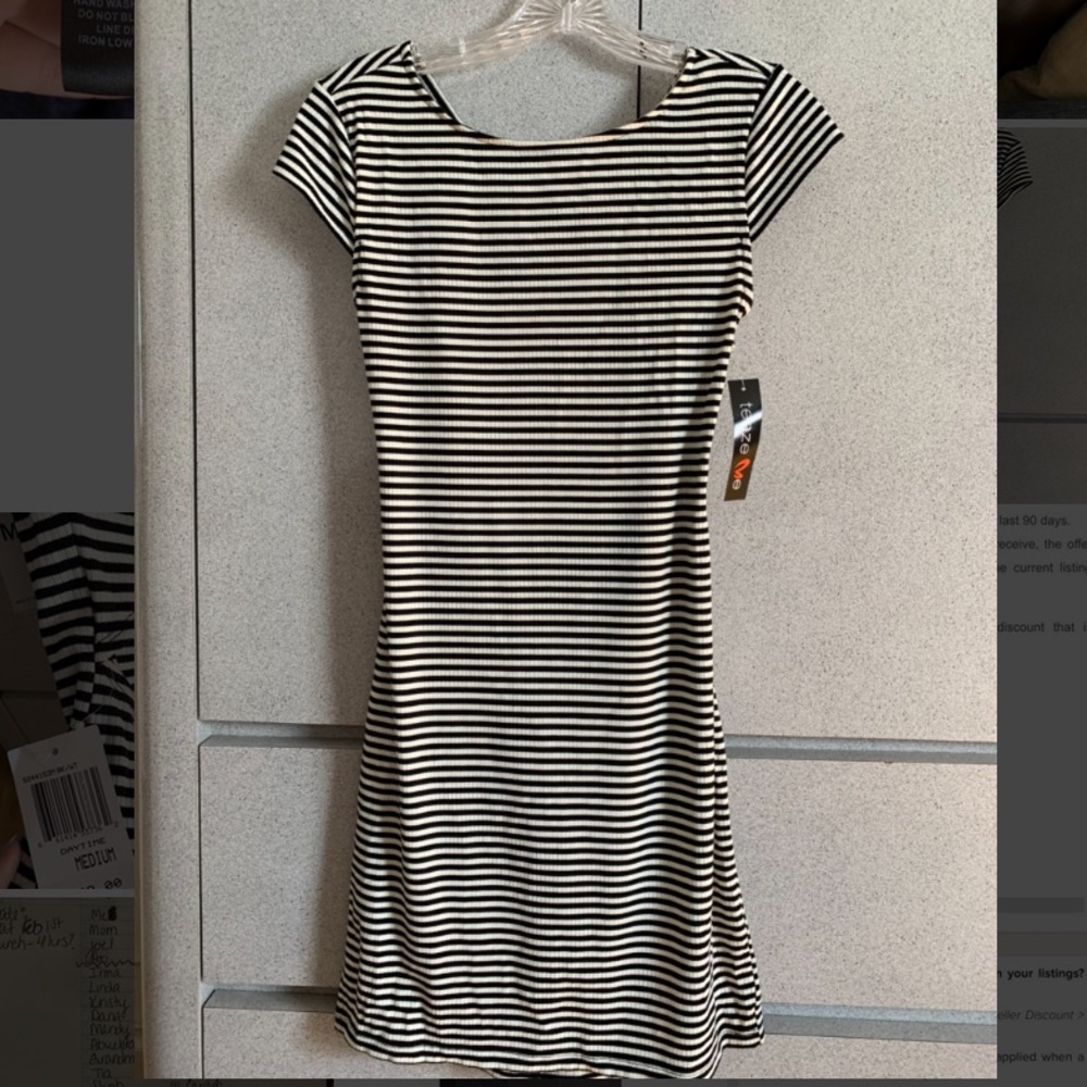 Partial Open Back Black & White Mini dress